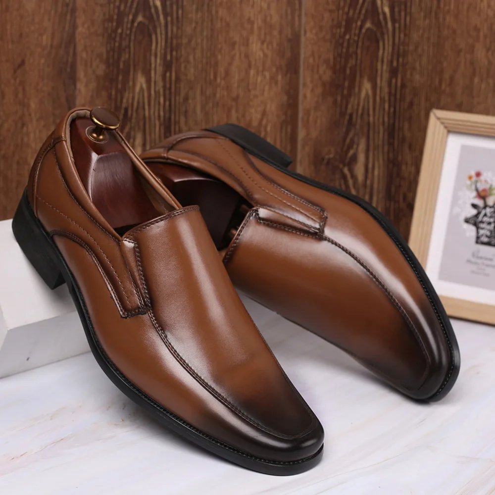 Men's 2025 new shiny business leather shoes, casual pointed formal leather shoes, low cut plus size men's leather shoes
