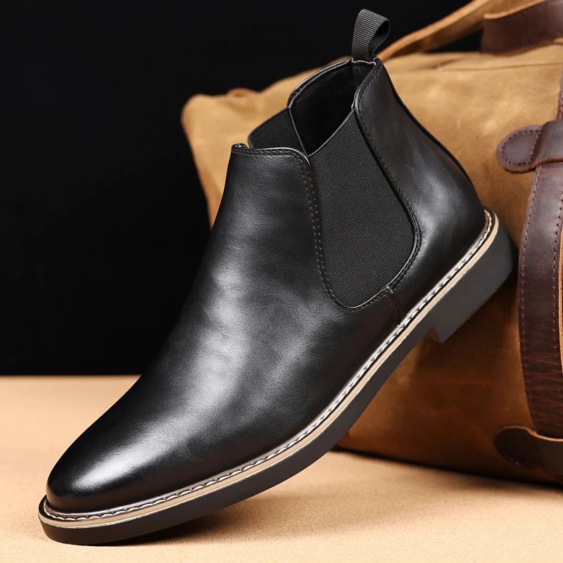 YRZL 39~47 Men Chelsea Boots Brand Retro Comfortable PU Leather Ankle Boots Men 2025 Fashion Black Brown Mens Boots YRZL 39~47 Men Chelsea Boots Brand Retro Comfortable PU Leather Ankle Boots Men 2025 Fashion Black Brown Mens Boots