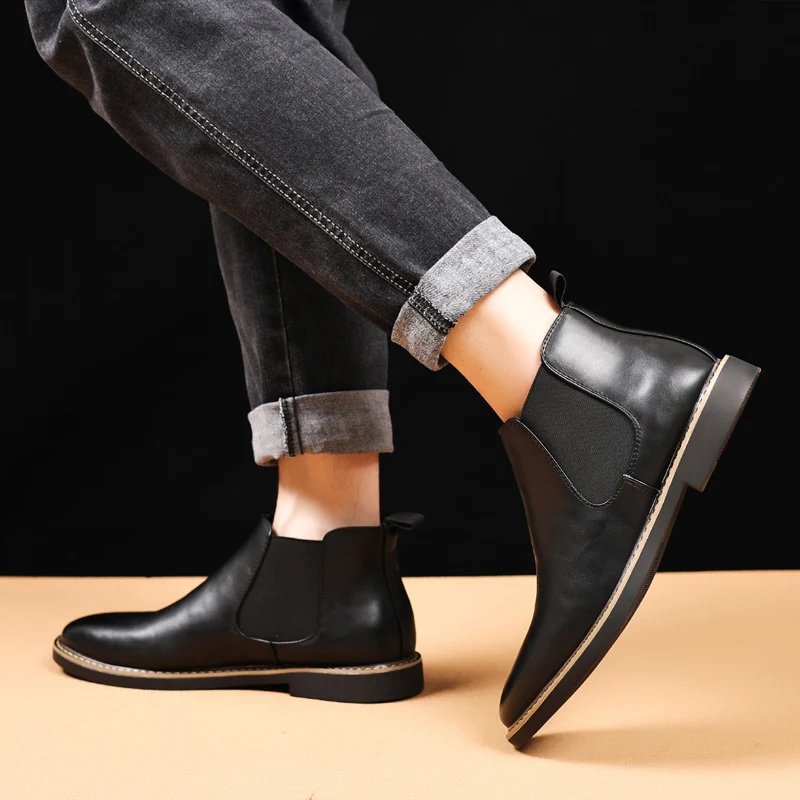 YRZL 39~47 Men Chelsea Boots Brand Retro Comfortable PU Leather Ankle Boots Men 2025 Fashion Black Brown Mens Boots YRZL 39~47 Men Chelsea Boots Brand Retro Comfortable PU Leather Ankle Boots Men 2025 Fashion Black Brown Mens Boots