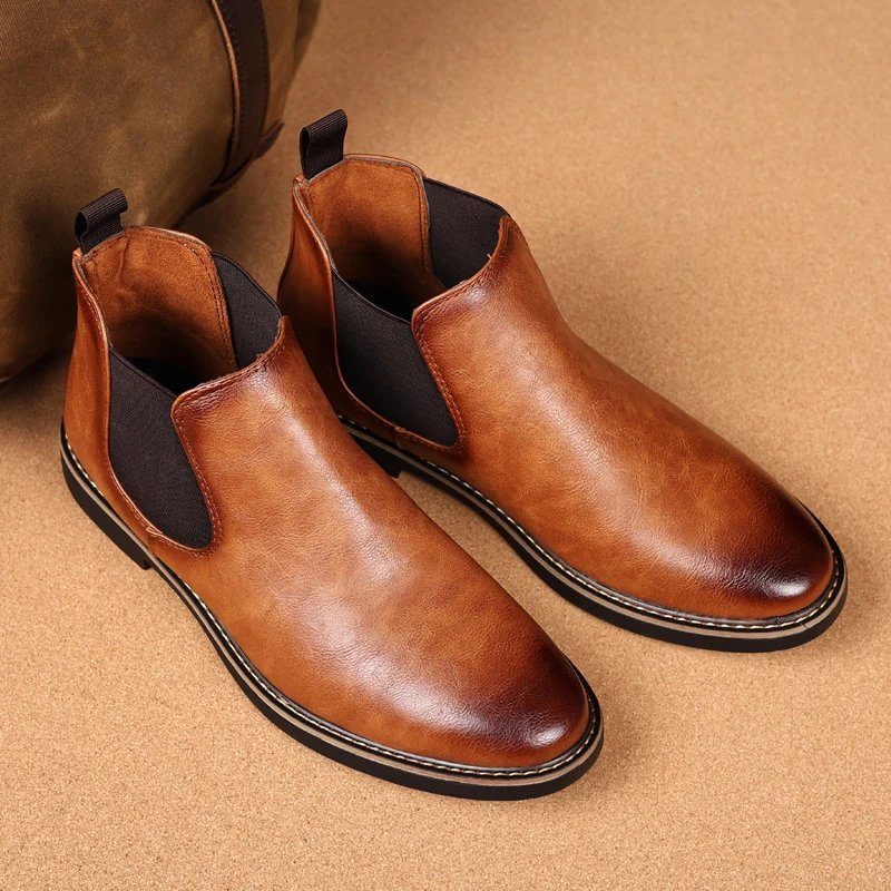 YRZL 39~47 Men Chelsea Boots Brand Retro Comfortable PU Leather Ankle Boots Men 2025 Fashion Black Brown Mens Boots YRZL 39~47 Men Chelsea Boots Brand Retro Comfortable PU Leather Ankle Boots Men 2025 Fashion Black Brown Mens Boots