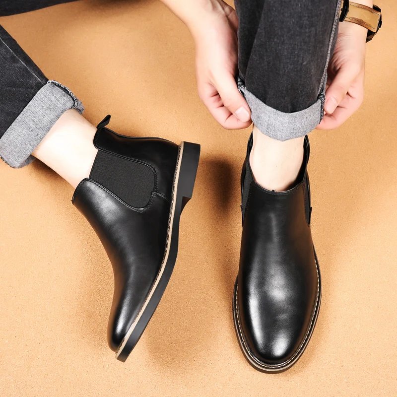 YRZL 39~47 Men Chelsea Boots Brand Retro Comfortable PU Leather Ankle Boots Men 2025 Fashion Black Brown Mens Boots YRZL 39~47 Men Chelsea Boots Brand Retro Comfortable PU Leather Ankle Boots Men 2025 Fashion Black Brown Mens Boots
