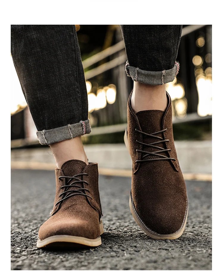 British Style Brown Men&rsquo;s Suede Leather Boots Comfort Chelsea Boots Men Lace-Up Pointed Ankle Boots For Men botas para hombre