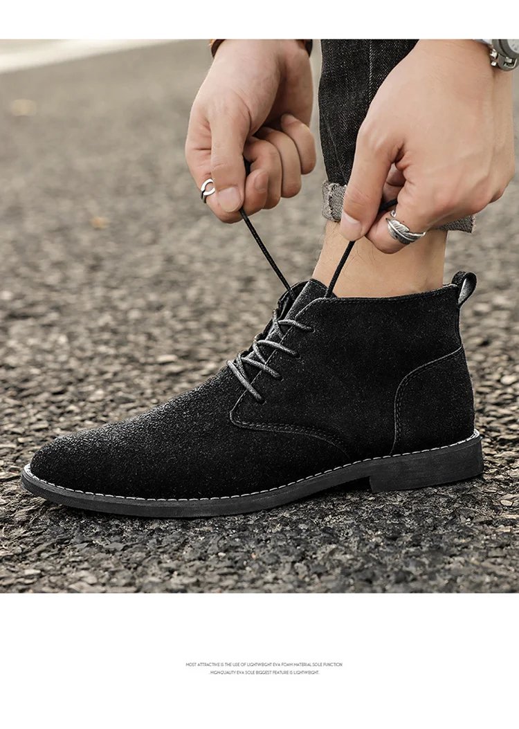 British Style Brown Men&rsquo;s Suede Leather Boots Comfort Chelsea Boots Men Lace-Up Pointed Ankle Boots For Men botas para hombre