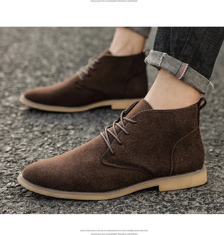 British Style Brown Men&rsquo;s Suede Leather Boots Comfort Chelsea Boots Men Lace-Up Pointed Ankle Boots For Men botas para hombre