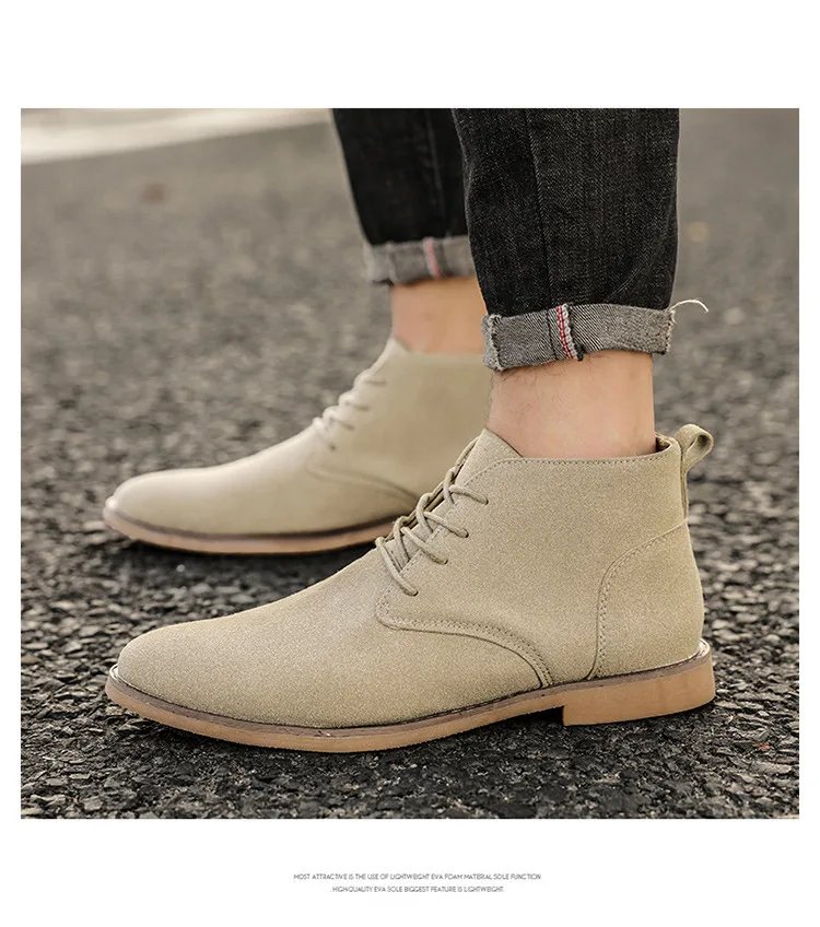 British Style Brown Men&rsquo;s Suede Leather Boots Comfort Chelsea Boots Men Lace-Up Pointed Ankle Boots For Men botas para hombre