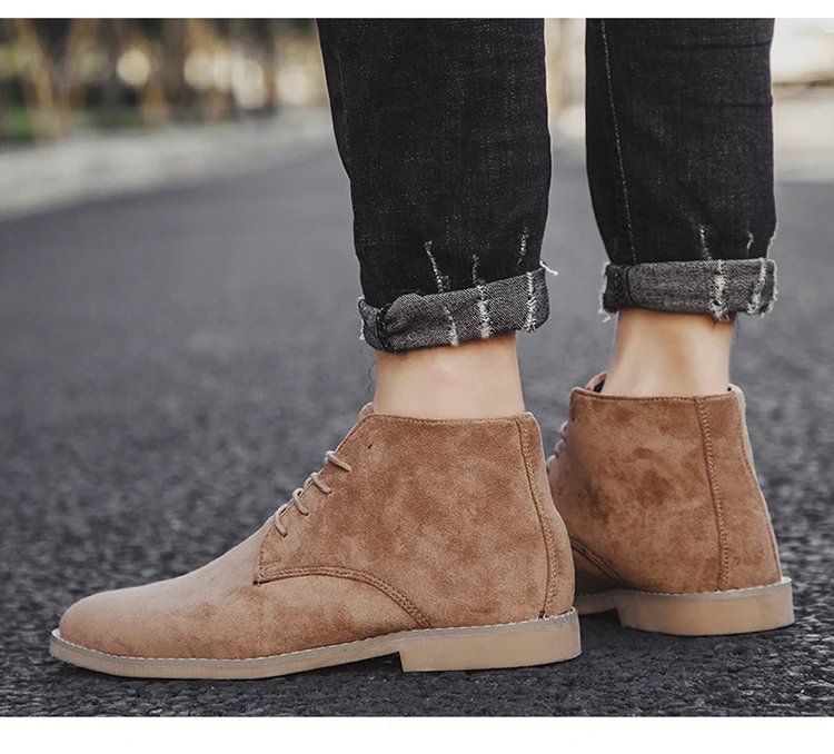 British Style Brown Men&rsquo;s Suede Leather Boots Comfort Chelsea Boots Men Lace-Up Pointed Ankle Boots For Men botas para hombre