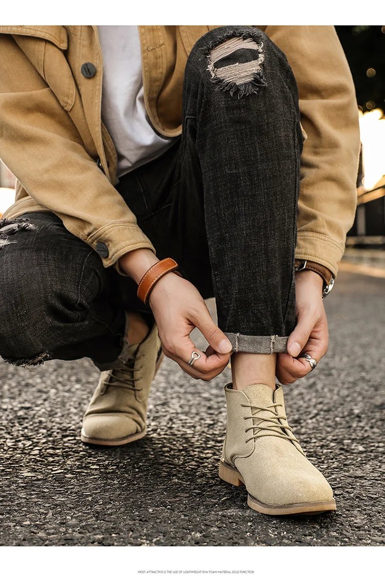 British Style Brown Men&rsquo;s Suede Leather Boots Comfort Chelsea Boots Men Lace-Up Pointed Ankle Boots For Men botas para hombre