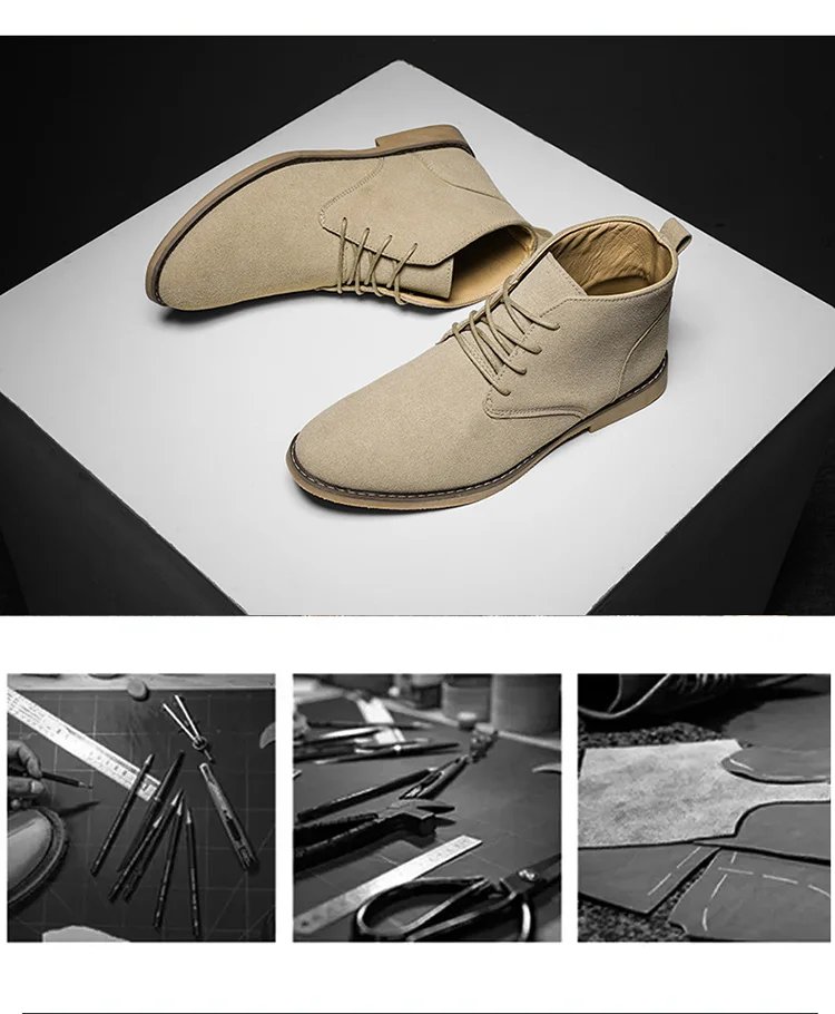 British Style Brown Men&rsquo;s Suede Leather Boots Comfort Chelsea Boots Men Lace-Up Pointed Ankle Boots For Men botas para hombre