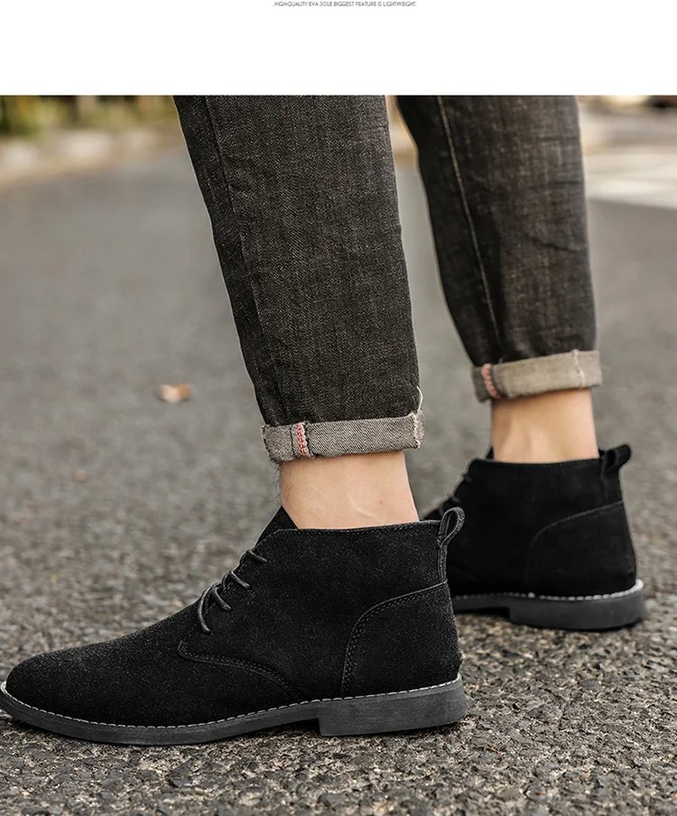 British Style Brown Men&rsquo;s Suede Leather Boots Comfort Chelsea Boots Men Lace-Up Pointed Ankle Boots For Men botas para hombre