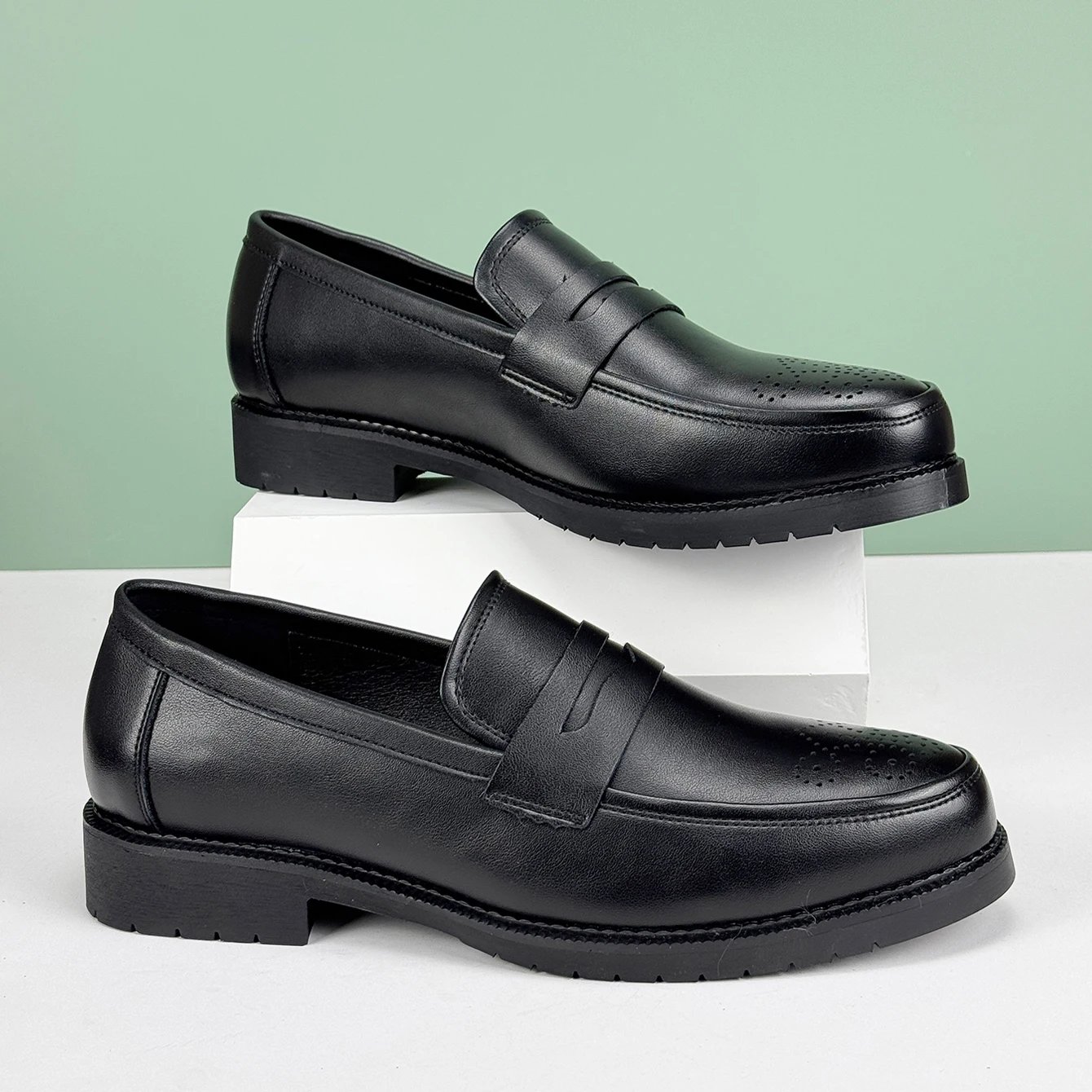 Men's Formal Leather Shoes British Style Oxford Loafers Round Toe Breathable Non-Slip Business Dress Wedding Office Casual Shos