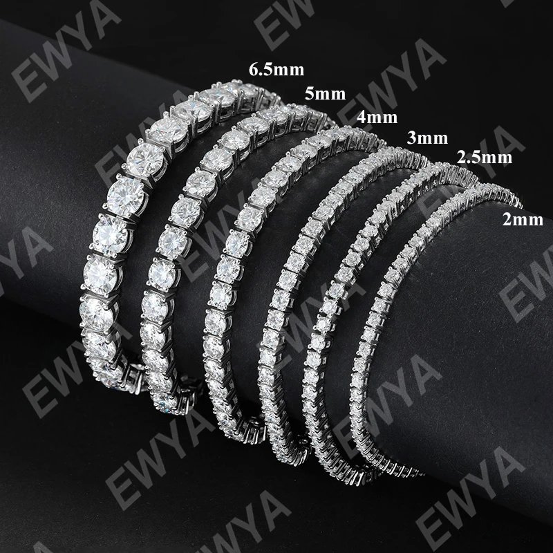 EWYA 925 Sterling Silver Moissanite Bracelet 0.1ct 3mm D VVS1 Diamond with GRA for Women Sparkling Wedding Party Fine Jewelry