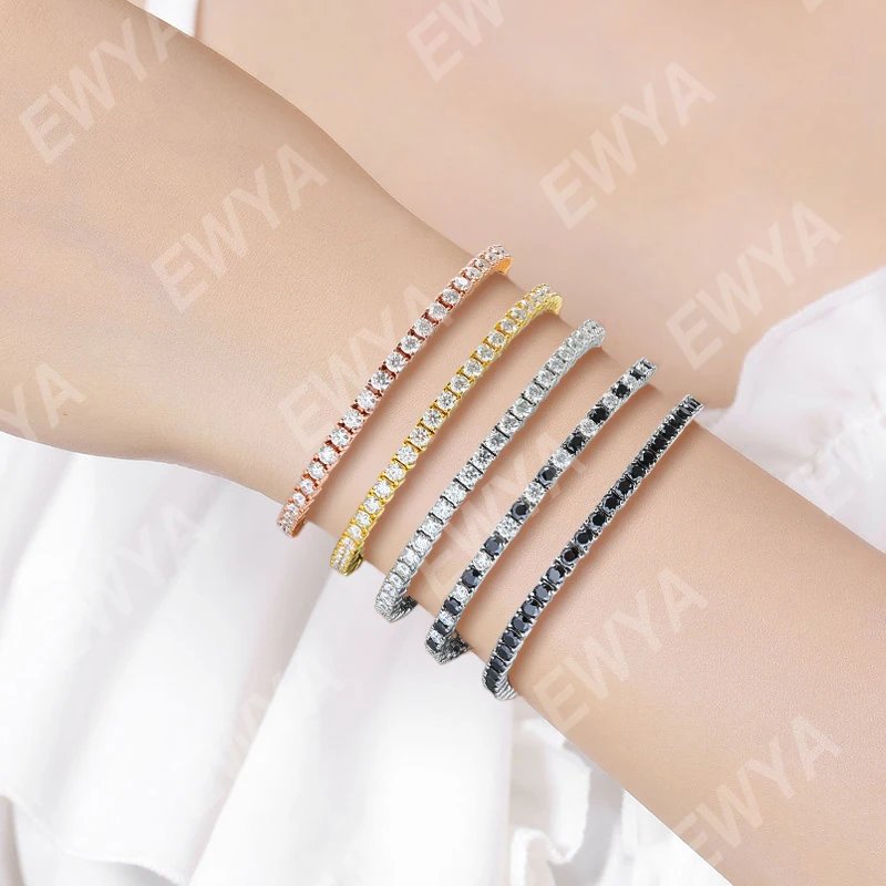 EWYA 925 Sterling Silver Moissanite Bracelet 0.1ct 3mm D VVS1 Diamond with GRA for Women Sparkling Wedding Party Fine Jewelry