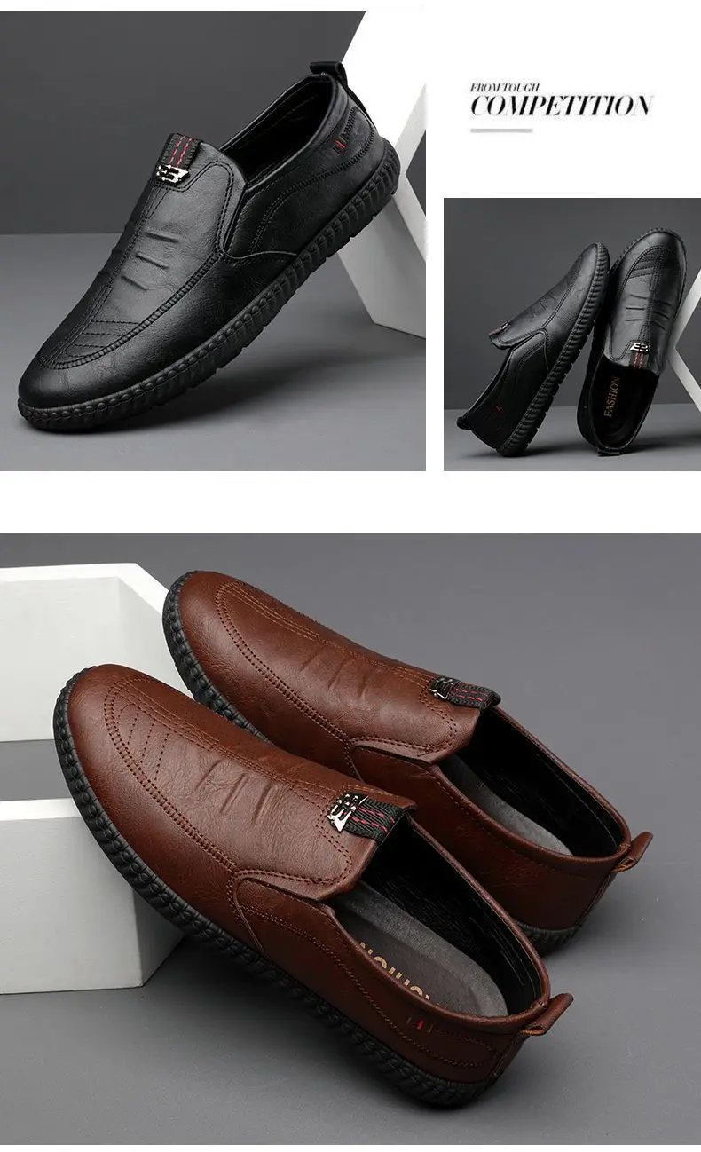 Summer Breathable Leather Shoes for Men Business Slip on Loafers Men Casual's Shoes Black Flats Men Work Office Driving Sneakers