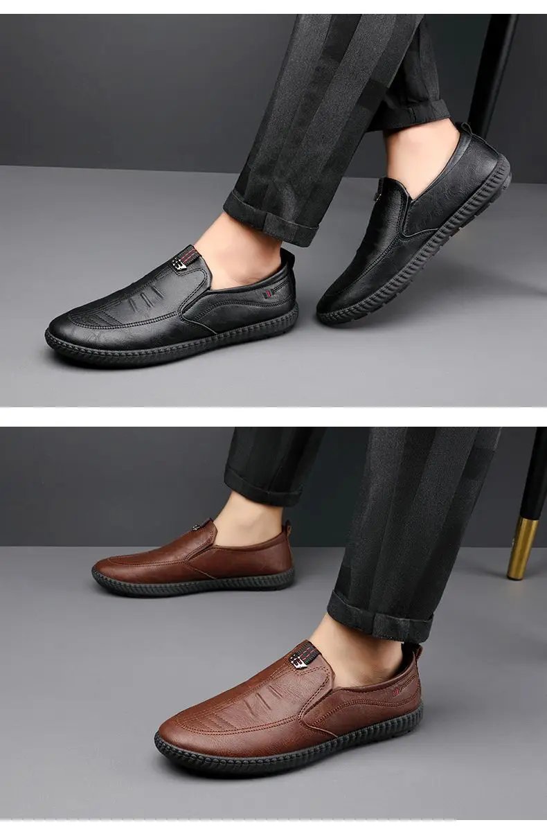 Summer Breathable Leather Shoes for Men Business Slip on Loafers Men Casual's Shoes Black Flats Men Work Office Driving Sneakers