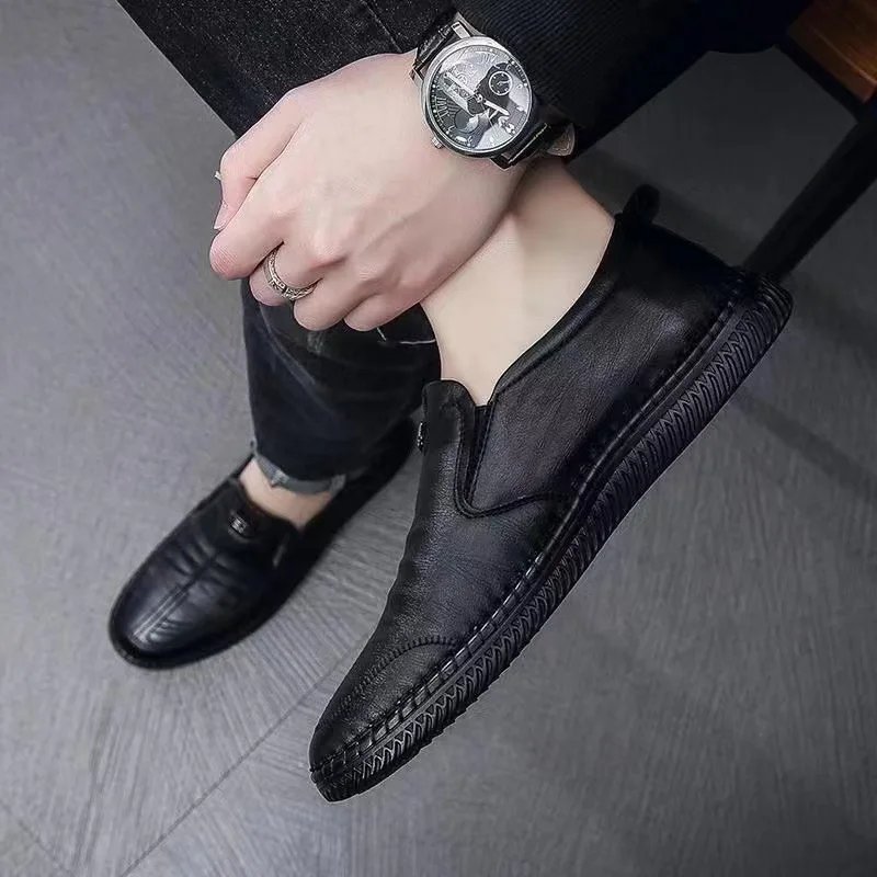 Summer Breathable Leather Shoes for Men Business Slip on Loafers Men Casual's Shoes Black Flats Men Work Office Driving Sneakers