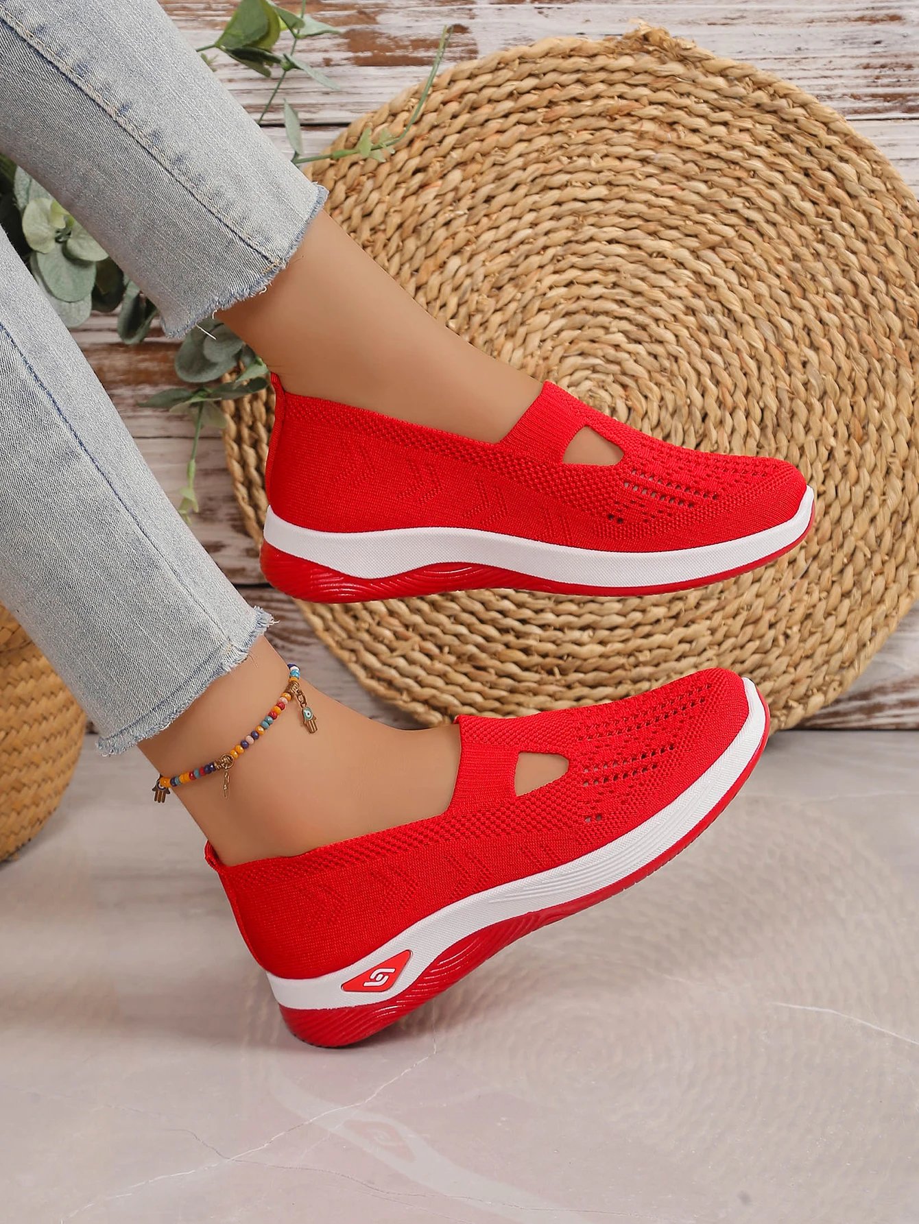 Women's shoes Solid Color Breathable Sneakers, casual sneaker women's summer sneakers, Low-top Knitted Casual Shoes Mom Shoes