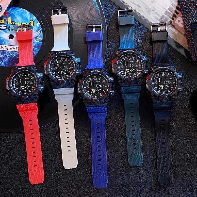 Fashion Men's Watch Sports Electronic Wristwatch Large dial Multifunctional Waterproof Luminous Alarm Kids Male's Military Watch