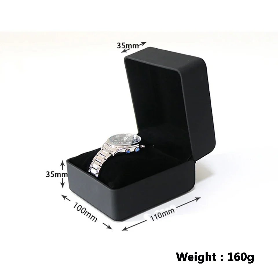 Black Single Watch Gift Box with Pillow PU Leather Wristwatch Display Case Organizer for Men Clamshell PU leather watch case