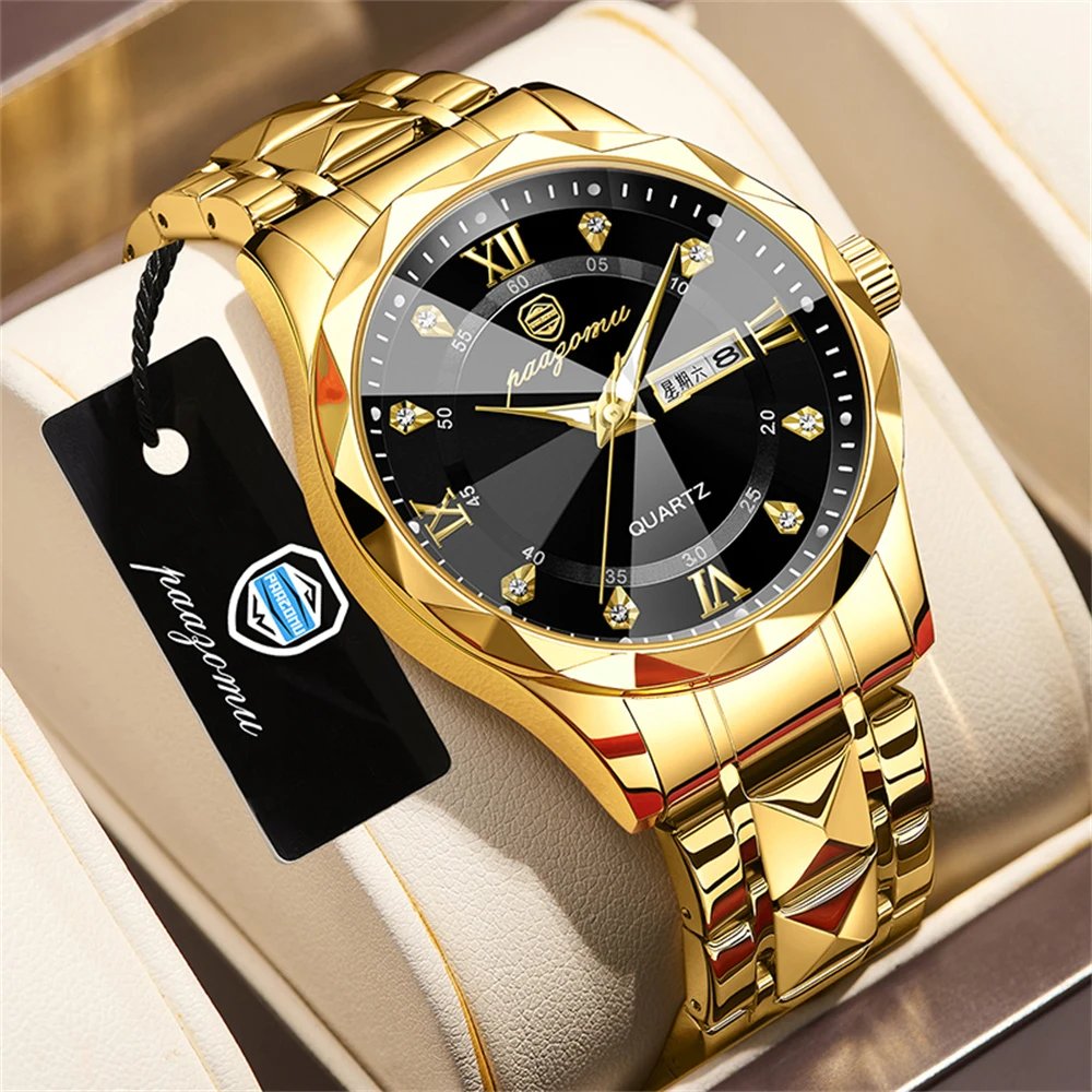 POEDAGAR Top Brand Luxury Man Wristwatch Waterproof Luminous Date Week Men Watches Stainless Steel Quartz Men's Watch Male reloj