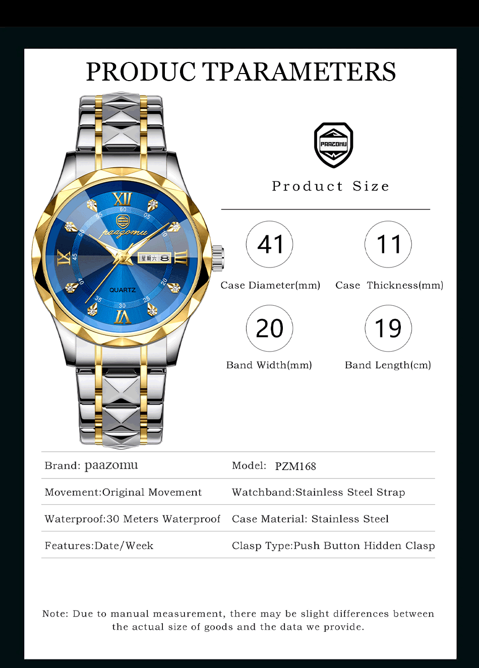 POEDAGAR Top Brand Luxury Man Wristwatch Waterproof Luminous Date Week Men Watches Stainless Steel Quartz Men's Watch Male reloj