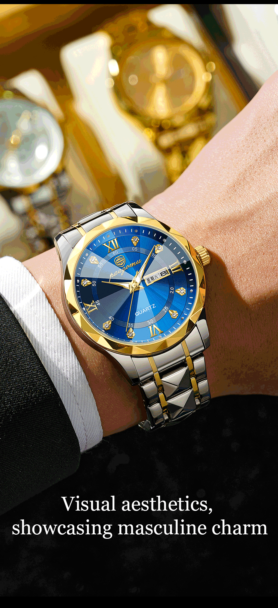 POEDAGAR Top Brand Luxury Man Wristwatch Waterproof Luminous Date Week Men Watches Stainless Steel Quartz Men's Watch Male reloj