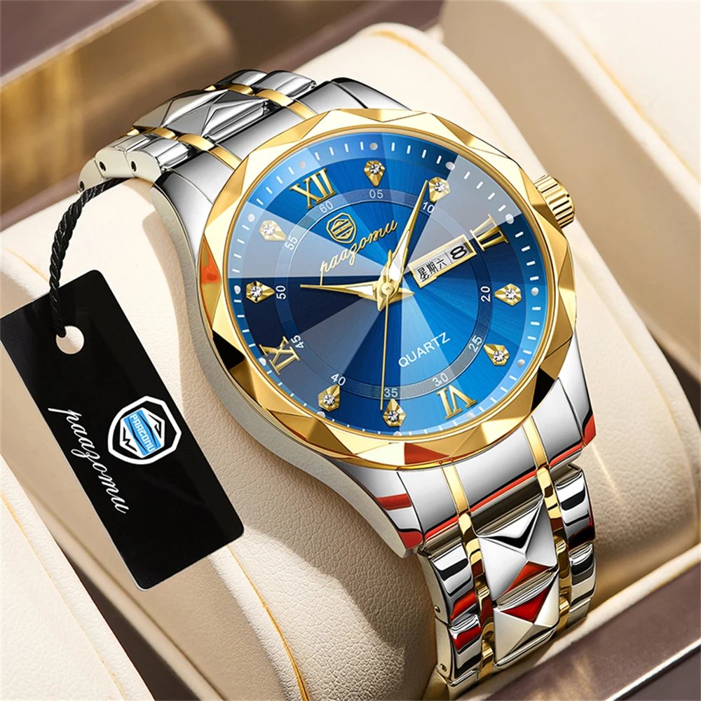 POEDAGAR Top Brand Luxury Man Wristwatch Waterproof Luminous Date Week Men Watches Stainless Steel Quartz Men's Watch Male reloj
