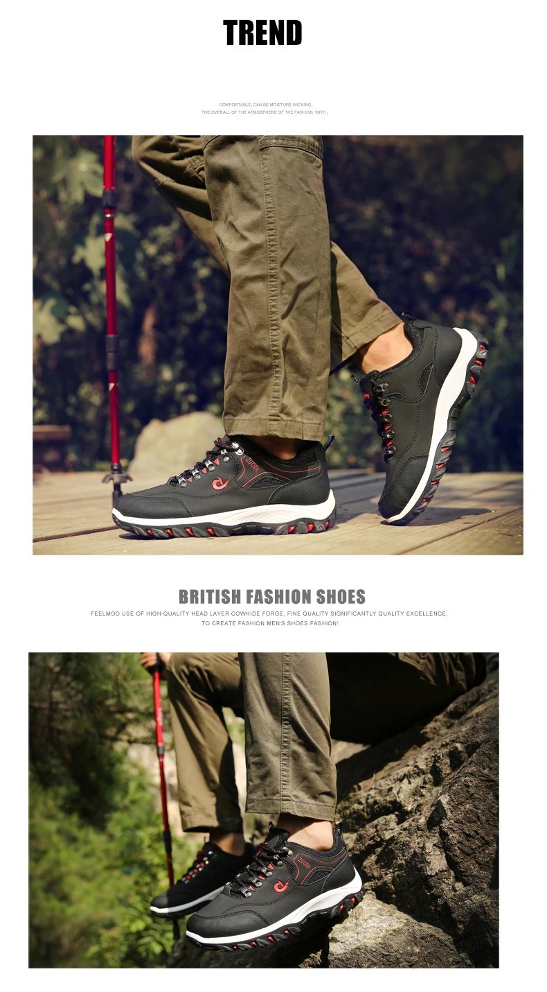 Men's Hiking Shoes Waterproof Leather Outdoor PU Shoes Wear-resistant Men Trekking Walking Hunting Tactical Sneakers