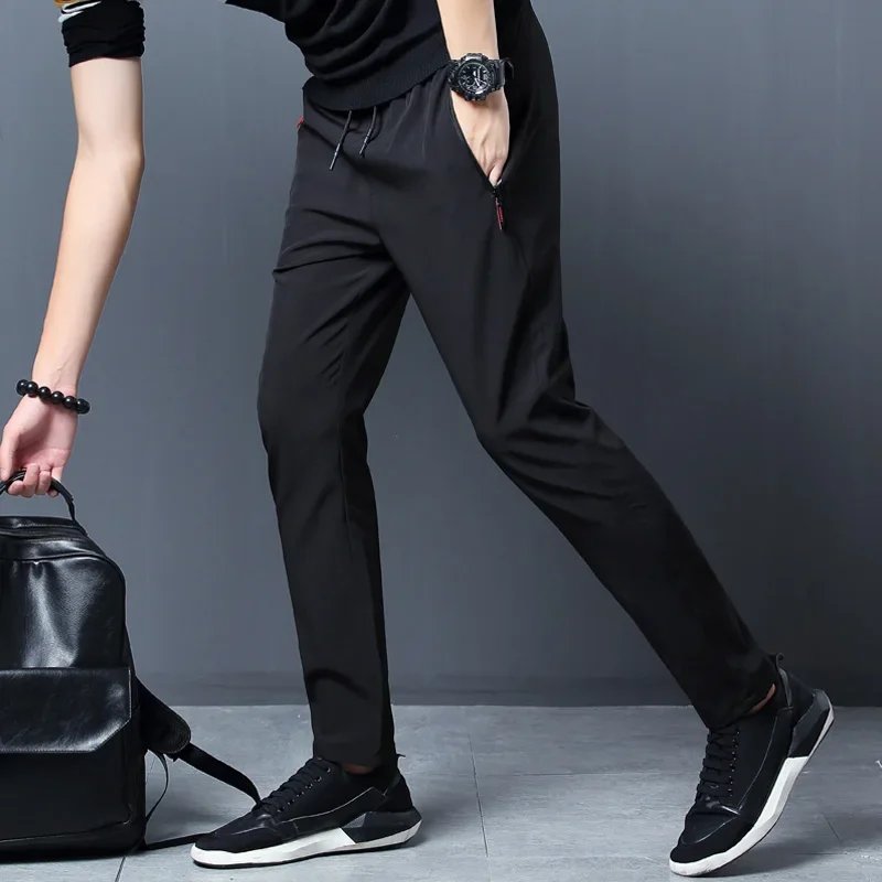 Men's Casual Pants Straight Slim Fit Elastic Waist Jogger Korean Classic Blue Black Gray Male Brand Trousers Plus Size