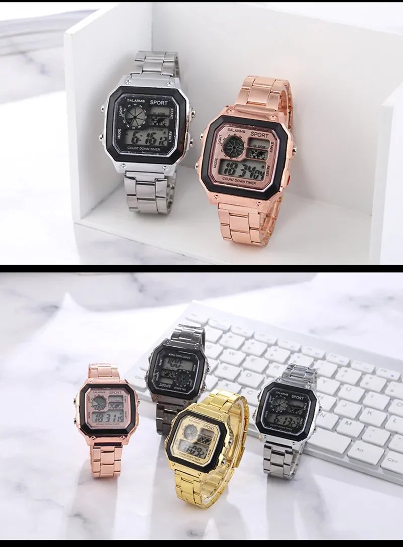 MAYZHISU Classic Men's Digital Watches Luxury Stainless Steel Strap Sport Watches Men Military Clock LED Sport Wristwatch