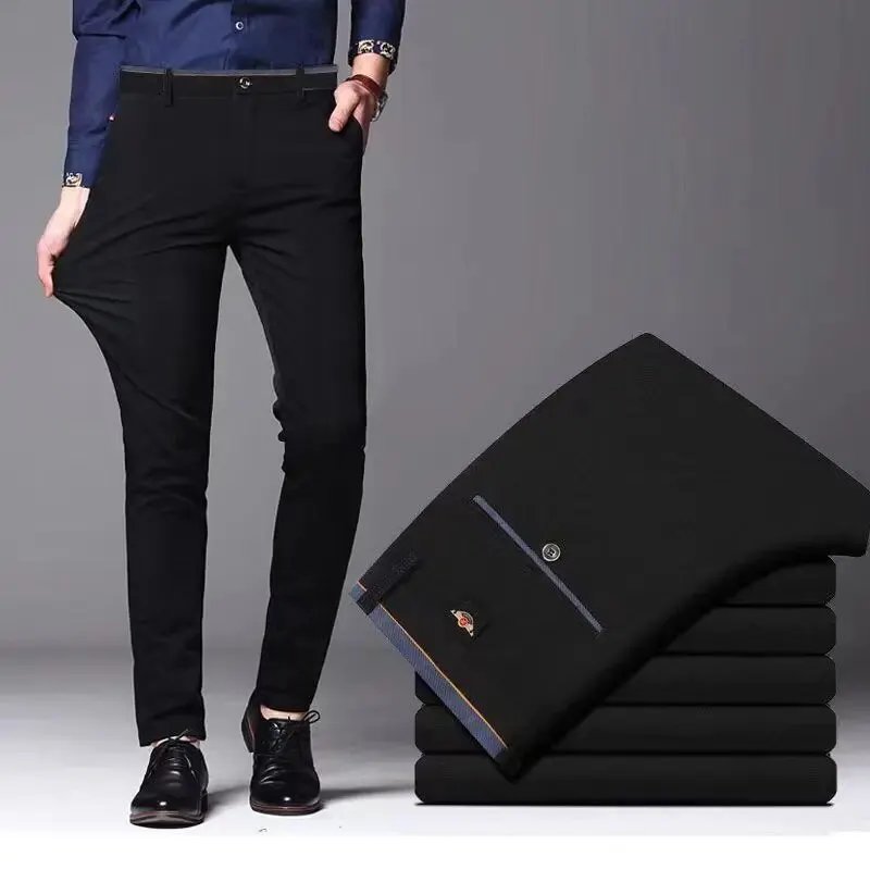 Men's Elastic Straight Pants Business Casual Long Suit Pants Male Formal Trousers Solid Colors Black BLue Men's Elastic Straight Pants Business Casual Long Suit Pants Male Formal Trousers Solid Colors Black BLue