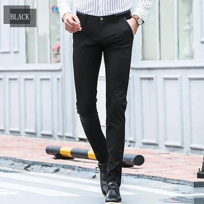 Men's Elastic Straight Pants Business Casual Long Suit Pants Male Formal Trousers Solid Colors Black BLue Men's Elastic Straight Pants Business Casual Long Suit Pants Male Formal Trousers Solid Colors Black BLue