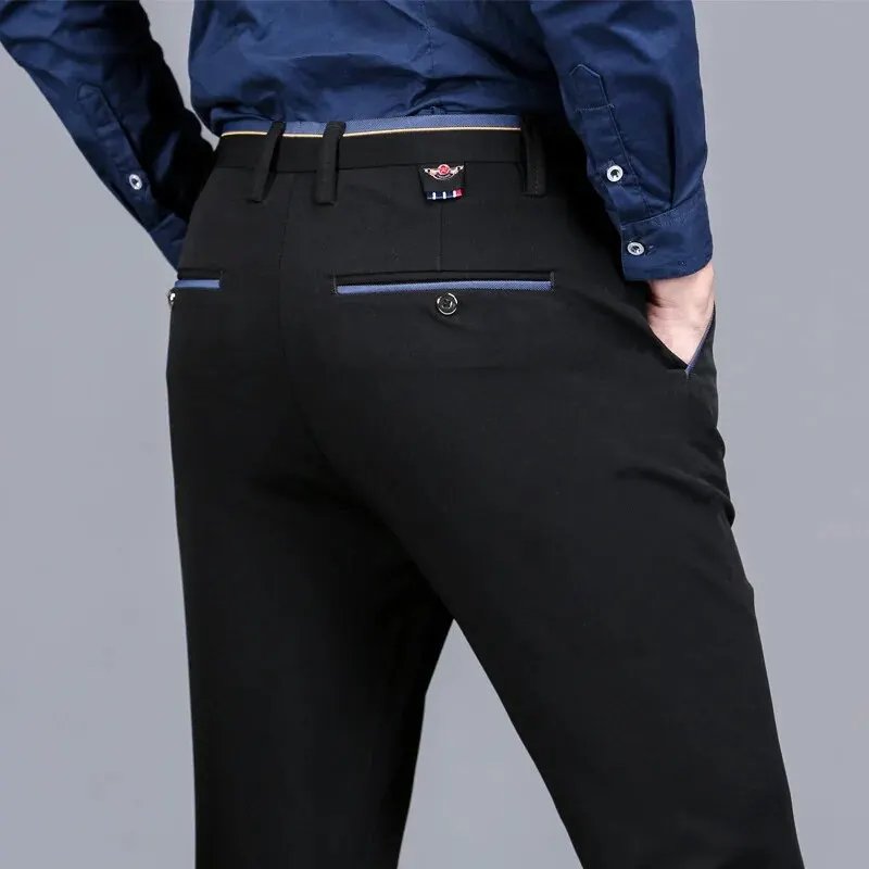 Men's Elastic Straight Pants Business Casual Long Suit Pants Male Formal Trousers Solid Colors Black BLue Men's Elastic Straight Pants Business Casual Long Suit Pants Male Formal Trousers Solid Colors Black BLue