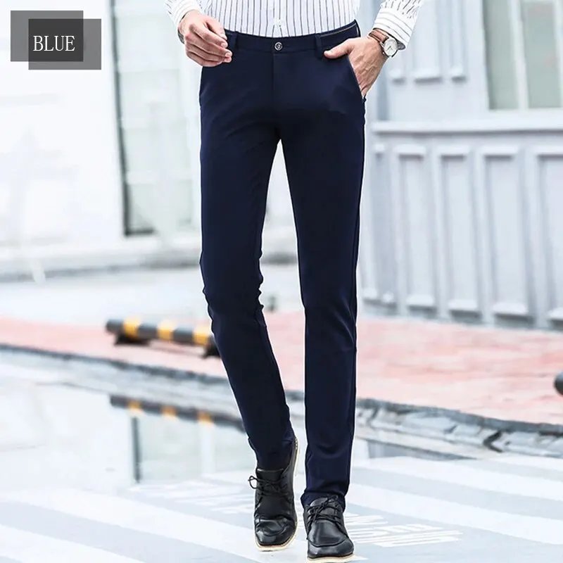 Men's Elastic Straight Pants Business Casual Long Suit Pants Male Formal Trousers Solid Colors Black BLue Men's Elastic Straight Pants Business Casual Long Suit Pants Male Formal Trousers Solid Colors Black BLue