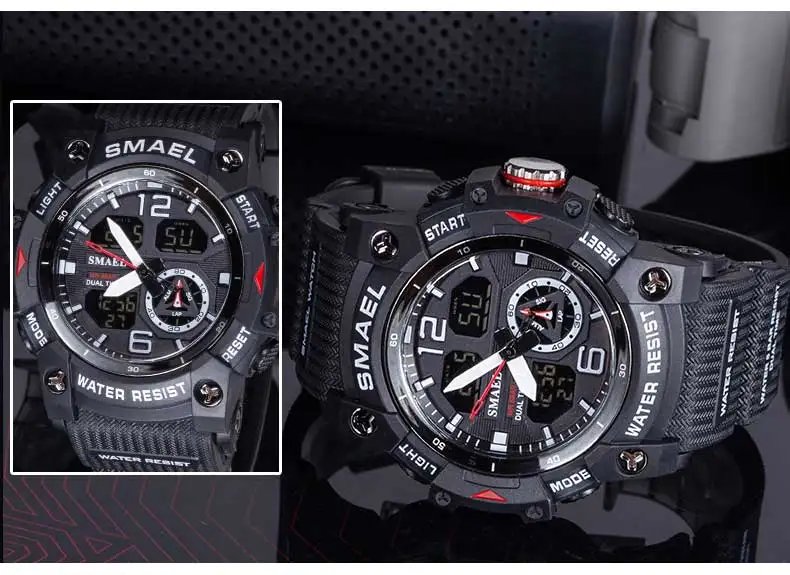 SMAEL Sport Watch Military Wristwatch for Men Alarm Stopwatch LED Digital Back Light Dual Time Display Waterproof Watch Men 8007