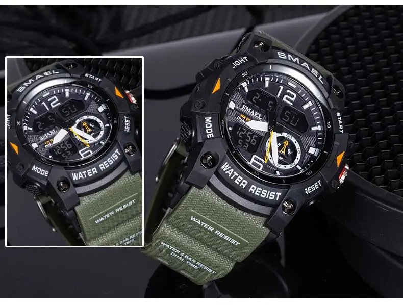 SMAEL Sport Watch Military Wristwatch for Men Alarm Stopwatch LED Digital Back Light Dual Time Display Waterproof Watch Men 8007
