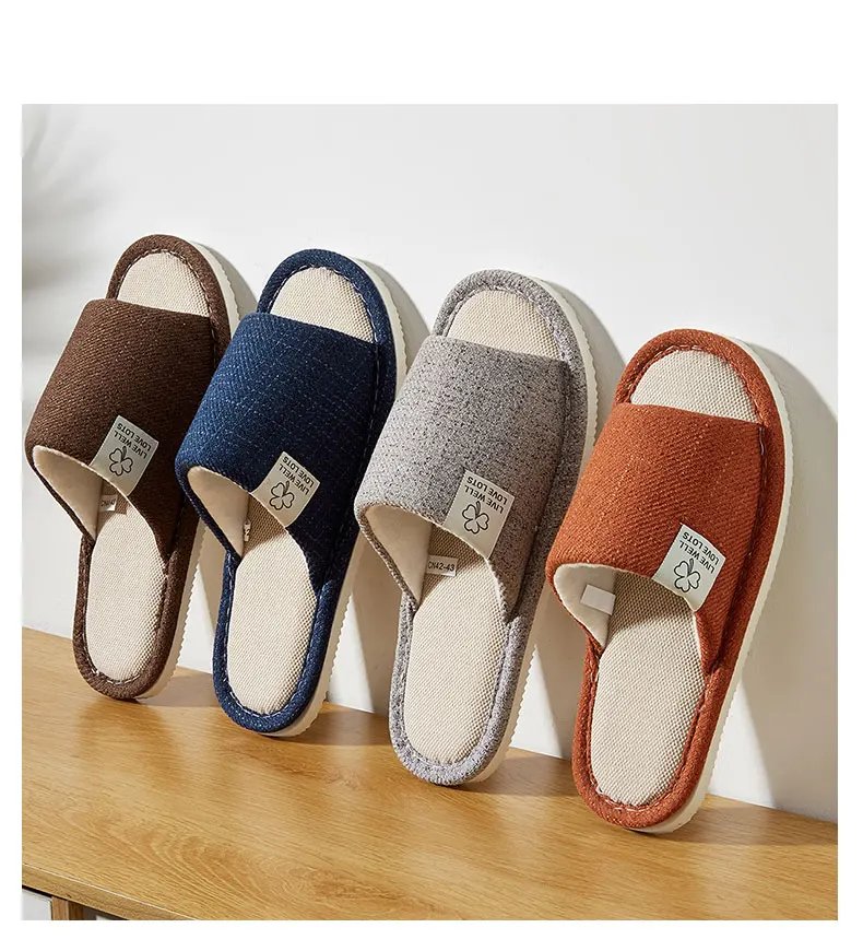 Home Linen Slippers For Men In Spring&Autumn Comfortable Bedroom Open-toed&Breathable Slippers Men's & Women's Shoes Summer