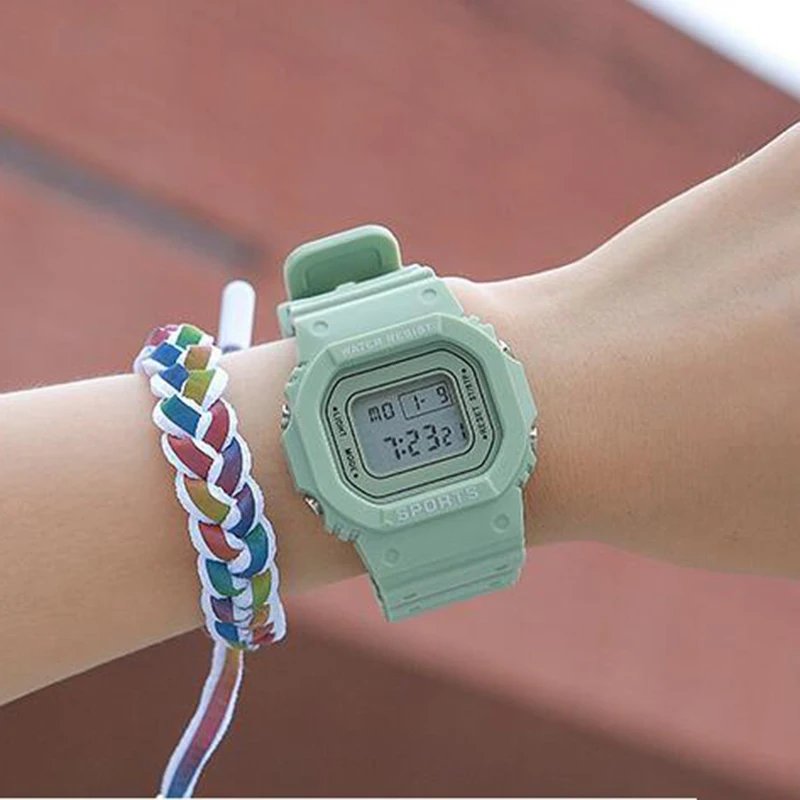 YIKAZE Sports Watch Boys Girls Student LED Electronic Watch Colorful Men Women Square Digital Watches Waterproof Rubber Clock