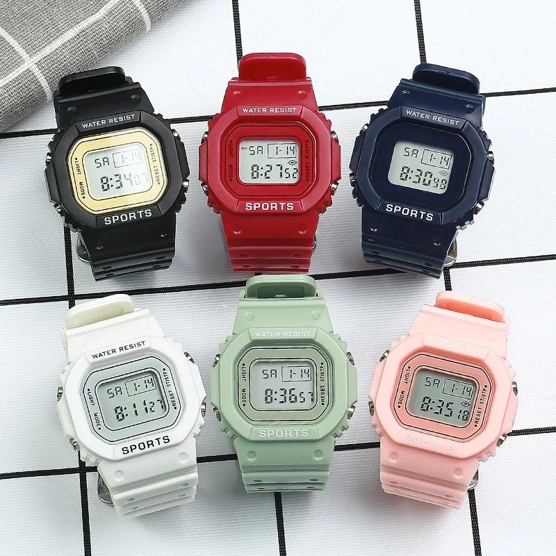 YIKAZE Sports Watch Boys Girls Student LED Electronic Watch Colorful Men Women Square Digital Watches Waterproof Rubber Clock