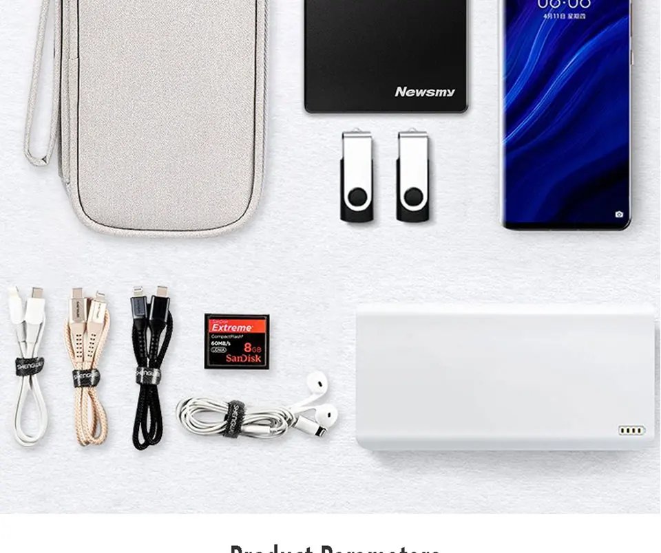 Data Cable Storage Bag Waterproof Portable Carry Case Storage Bag Travel Organizer Bag for Cable Cord USB Charger