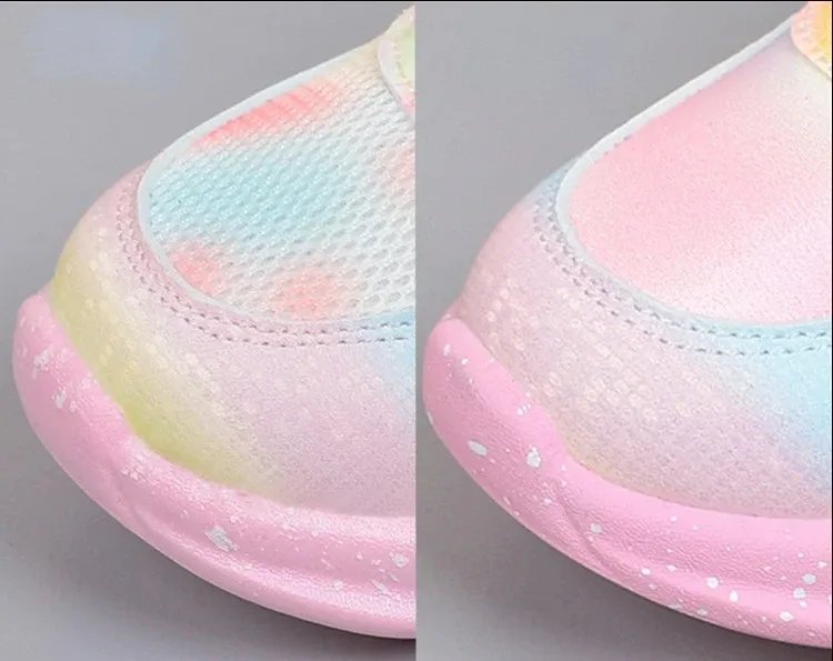 Disney Girls' Casual Shoes Led Lights Mesh Breathable Children's Sports  Princess Elsa Pink Purple Shoes Sneakers Size 22-35