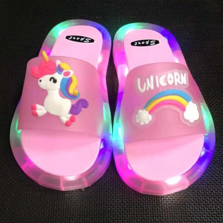 Children&lsquo;s Boys Girls Slippers Cartoon Unicorn Animals Prints Shoes Lighted Fashion Cute Shoes Bathroom Kids Toddler Slippers