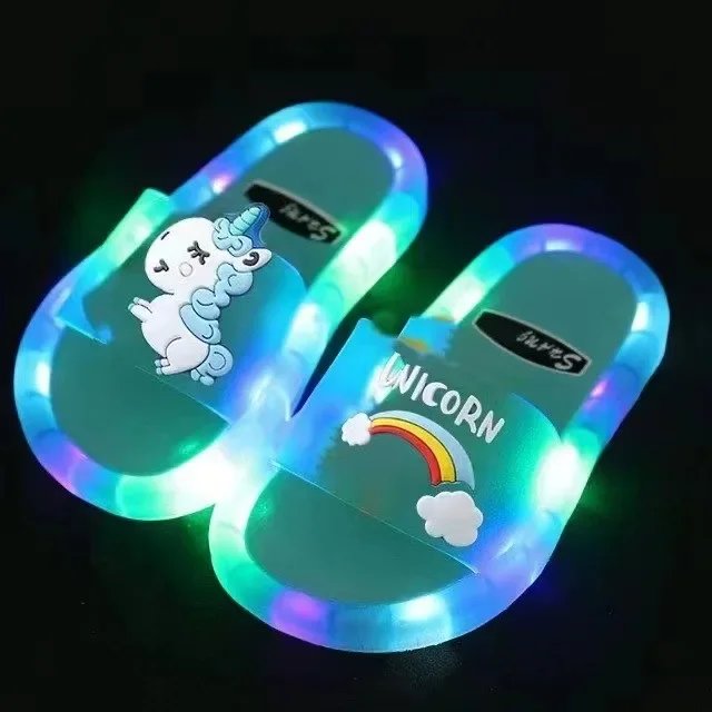Children&lsquo;s Boys Girls Slippers Cartoon Unicorn Animals Prints Shoes Lighted Fashion Cute Shoes Bathroom Kids Toddler Slippers