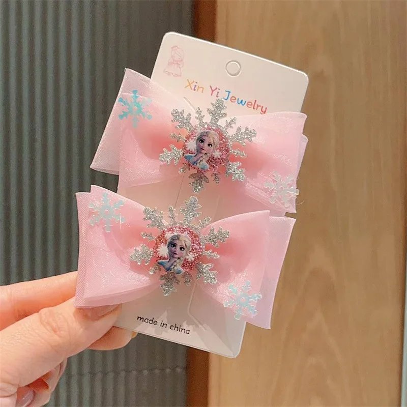 2Pcs Toddler Girl Elsa Hairclip Princess Girl Bow Hair Clips Baby Girl Party Gift 2Pcs Toddler Girl Elsa Hairclip Princess Girl Bow Hair Clips Baby Girl Party Gift