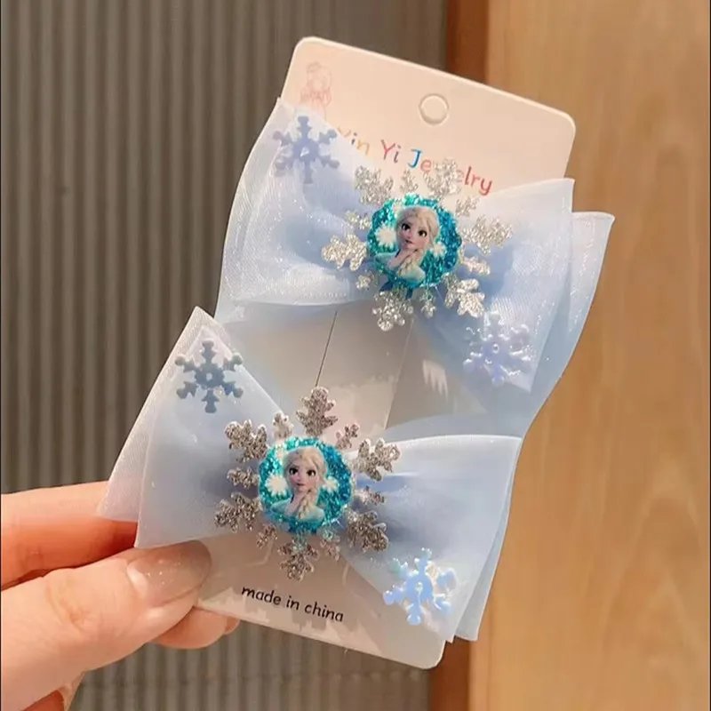2Pcs Toddler Girl Elsa Hairclip Princess Girl Bow Hair Clips Baby Girl Party Gift 2Pcs Toddler Girl Elsa Hairclip Princess Girl Bow Hair Clips Baby Girl Party Gift