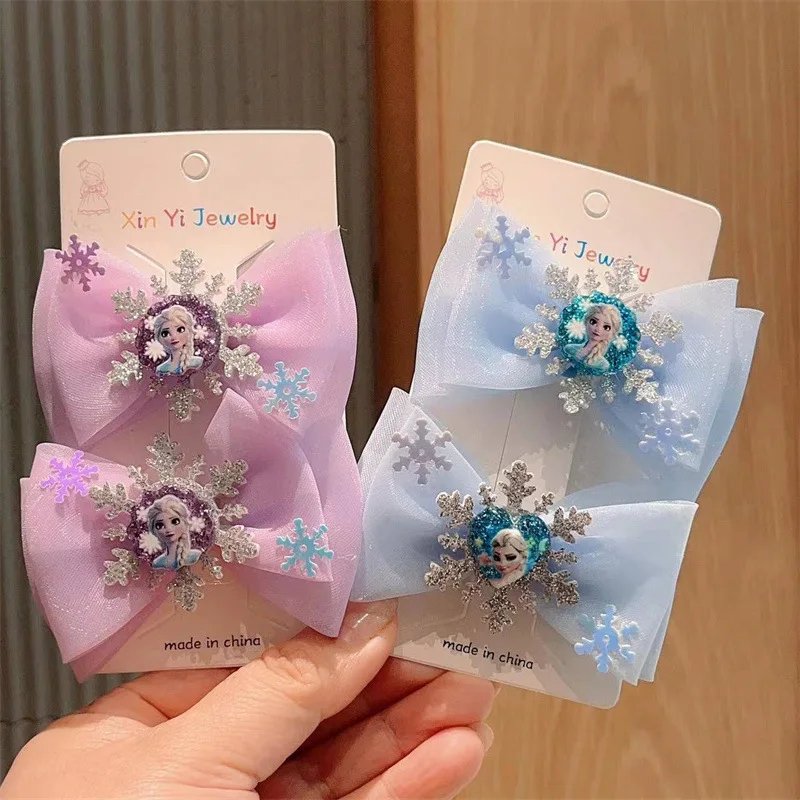 2Pcs Toddler Girl Elsa Hairclip Princess Girl Bow Hair Clips Baby Girl Party Gift 2Pcs Toddler Girl Elsa Hairclip Princess Girl Bow Hair Clips Baby Girl Party Gift