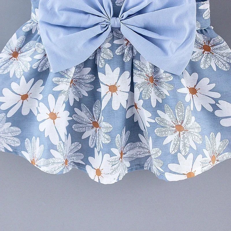(Girls 0-3 Years Old) Summer New Girls Dress Floral Print Little Fresh Everyday Sweet Princess Dress with Bow