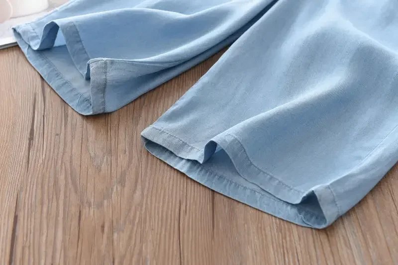 2025 New Fashion Children Wide Leg Pants Summer Casual Thin Chiffon Cropped Trousers For Teenager Girls Clothes 2 4 6 8 10 Years