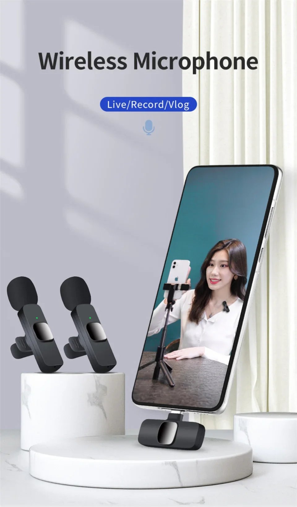 K9 Bluetooth wireless microphone portable, audio, video, static, suitable for iPhone outdoor live streaming gaming phone Type-c