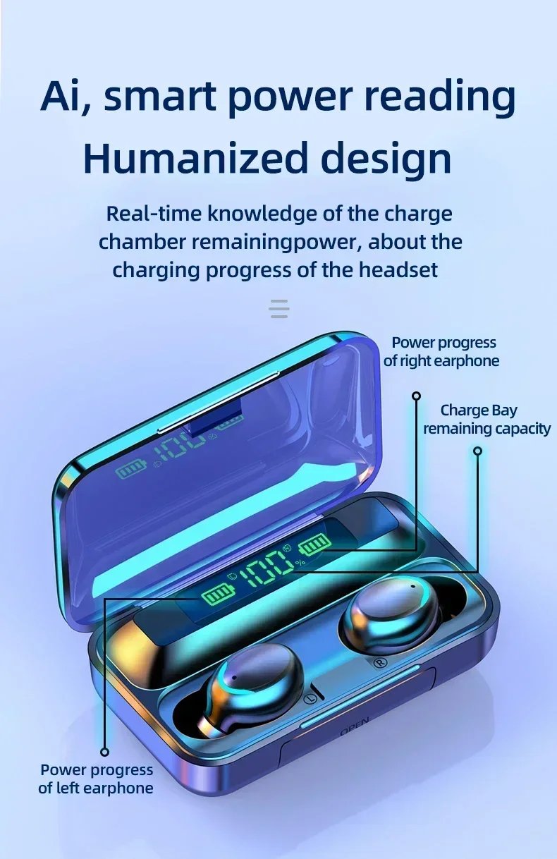 TWS F9-5 Earphone Bluetooth 5.3 Wireless Headphones Hifi Stereo Sports Waterproof Earbuds Headset Hearing Aids With Mic Handfree