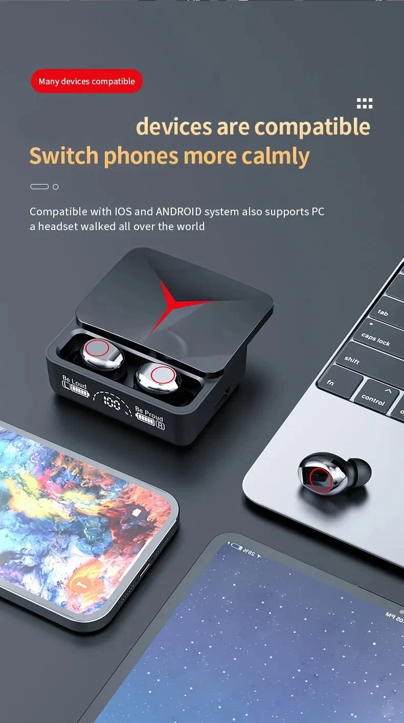 Original TWS M90 Wireless Headphones Sliding Cover Gaming Earphone Bluetooth 5.3 Sport Earbuds Music Headsets For Iphone Xiaomi